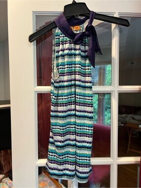 Tory Burch Purple and Teal Striped Halter Blouse